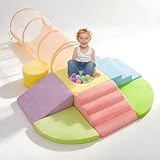 Foam Climbing Blocks Large-Scale Playset with Crawl Through Tunnel & Soft Fabric - 7+1 Piece Indoor Play Gym for Toddlers & Baby - Big Blocks Climber Toy for Crawling, Walking & Active Play (No Balls)