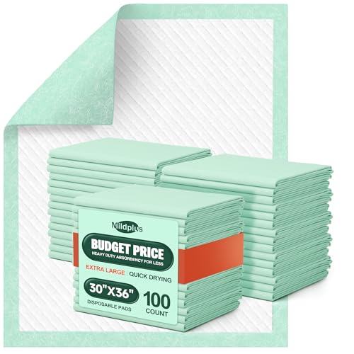 Image of MILDPLUS Disposable Bed Pads 30''X36'' (100pcs) Extra Large and Heavy Duty Underpads Premium Incontinence Pads for Adult Waterproof Chucks for Kids or Pet,Green,(MP-30X36-Super-100)