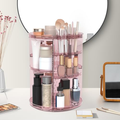 Image of Jiavarry Rotating Makeup Organizer, DIY 8 Adjustable Layers 360 Spinning Skincare Organizers, Makeup Storage Carousel Tower with Brush Holder & Perfume Trays, Cosmetic Display