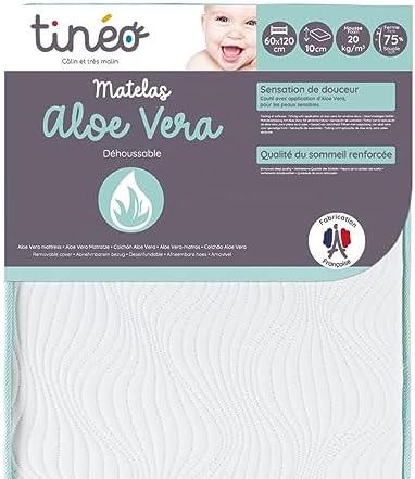 Matelas Bébé Tinéo 60x120x15cm - Confort XXL, Plateau Matelassé - Fabriqué En France - Blanc