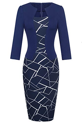 HOMEYEE Vestido de cóctel para mujer con mangas 3/4 de los años 50 B237, azul oscuro, L Cover