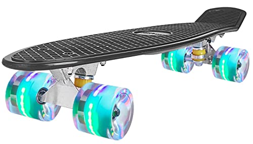 STRAUSS Cruiser PW Skateboard| Penny Skateboard | Casterboard | Hoverboard | Anti-Skid Board with ABEC-7 High Precision Bearings | PU Wheel with LED Light |Ideal for All Skill Level | 22 X 6 Inch,(Black)