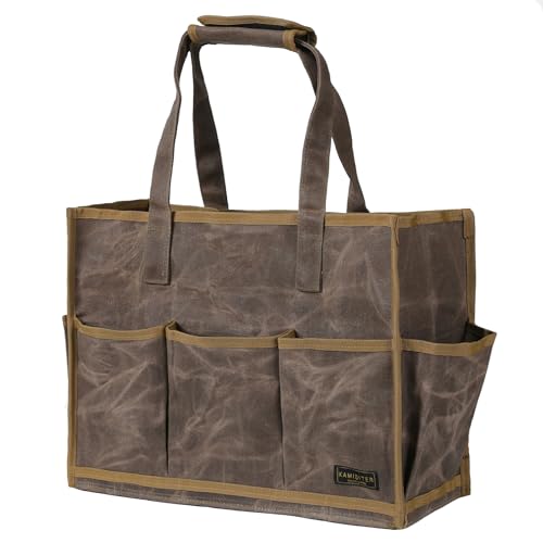 Waxed Canvas Tool Pouch,Garden Tool Bag Organizer with 14 Extra Pockets & Removable Handle,16.5 X 6.5 X 12.5 | Grey