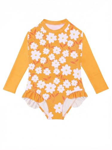 Image of Girls Long Sleeve One Piece Swimsuit Kids Multicolor Rash Guard Zipper Bathing Suits 5-14 Years
