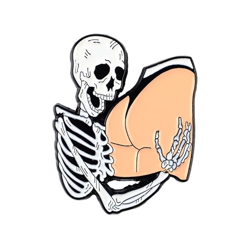 Skeleton Holding Butt Pin Brooch Viral Meme Dark Humor Enamel Pin Funny Gift For Sarcastic Sassy Friend Morbid Humor Brooches Peach Butt Lapel Badge Internet Joke Silly Skeleton Meme Accessories