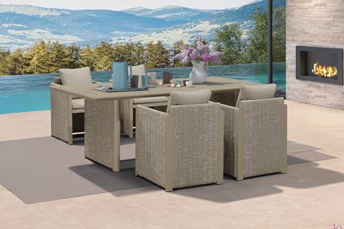 Image of PURPLE LEAF Outdoor Dining Set 5 Pcs with Olefin Cushion Armchairs Beige