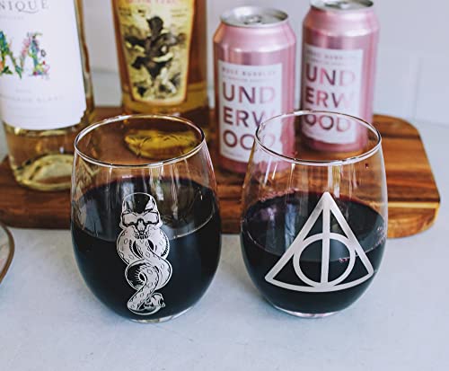 Silver Buffalo Harry Potter Icons 20-Ounce Stemless Wine Glasses, Set Of 2 | Drinking Cup Cocktail Glasses For Home Barware Set, Kitchen Decor | Wizarding World Gifts And Collectibles #TOP5