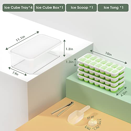 Doqaus Ice Cube Tray With Lid And Bin, Silicone & Plastic Ice Cube Trays For Freezer With Ice Box, 4 Pack Ice Trays With Ice Container, Stackable Ice Tray With Storage Ice Bucket Bin, Ice Tong & Scoop #TOP4