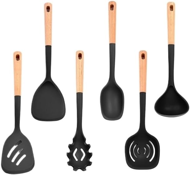Wooden Handle Silicone Kitchenware Household Cooking Spatula Soup Spoon Tool Set