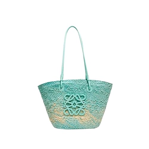 Large Blue Raffia Beach Tote Bag for Women