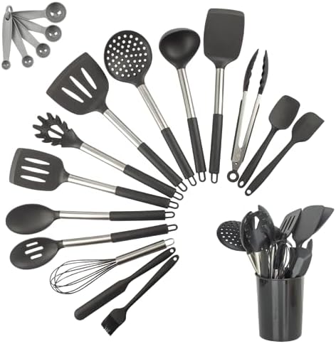 Kit 15 Utensílios De Cozinha Com Cabo De Inox e Silicone Premium ...