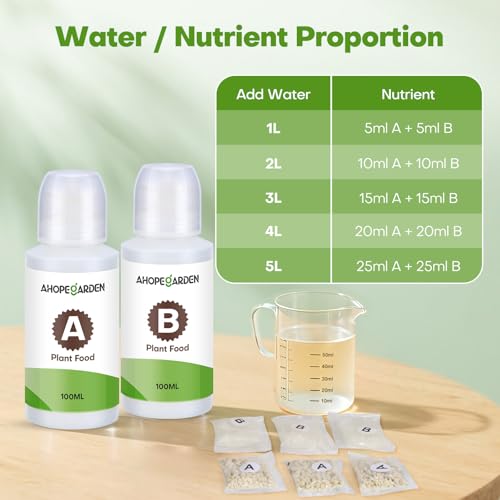 Image of Ahopegarden 800ml A&B Hydroponic Nutrients: Hydroponic Plant Food for Aerogarden, Liquid Plant Food for Vegetables, Fruits, Flowers, ect - All-in-One Fertilizer Solution for Hydroponics Growing System
