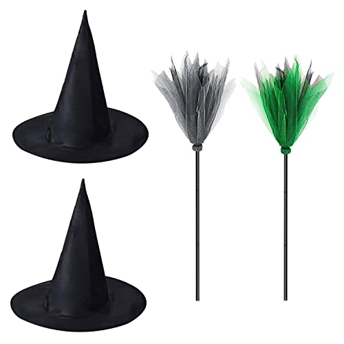 Image of Kaku Fancy Dresses Halloween Witch Broomstick With Hat | Wizard Flying Broom Stick with Witch Hat | Halloween Cosplay Costume for Haunted Horror Witch Costume Accessories