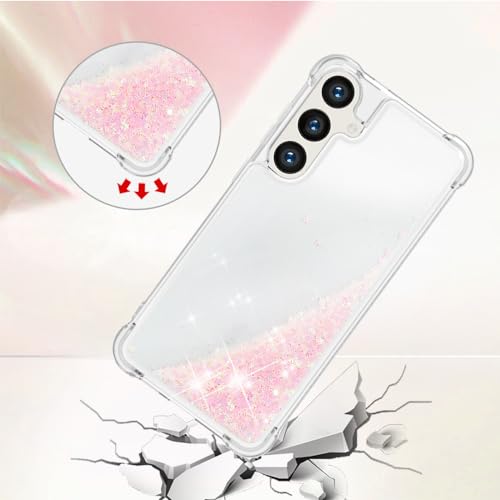 COTDINFOR Compatible with Samsung Galaxy S25 FE Case Glitter Sparkle Cute Liquid Clear Flowing Quicksand Shockproof TPU Protective Girly Women Phone Case for Samsung Galaxy S25 FE Star Pink YB by COTDINFOR - Image 4