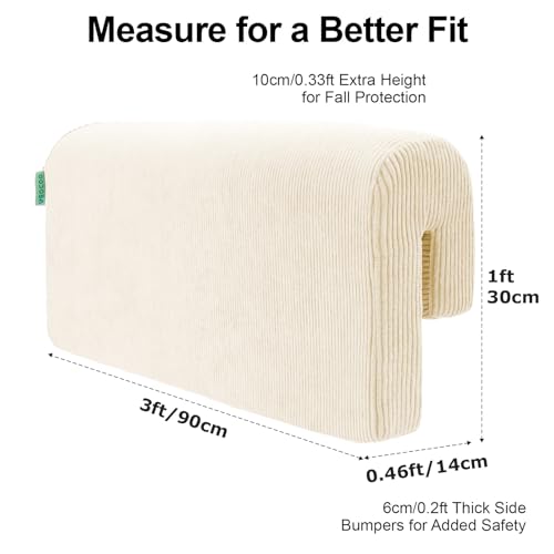 Image of AEOCOO Bed Bumpers for Toddlers, Size 3 Ft, Toddler Bed Rail Bumper Protector for Loft Beds & Bunk Beds, Bed Rail Height Extender Bed Guardrail, Anti-Bump | Fall Prevention, Beige