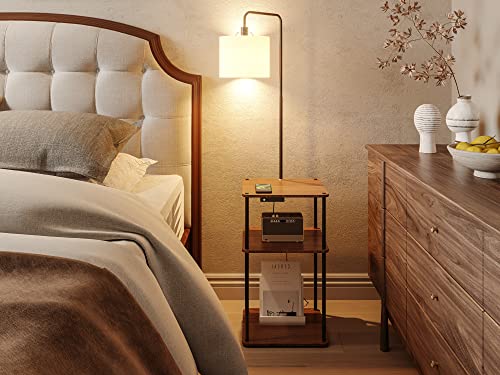 Hspauto Floor Lamp With Table, Lamps For Living Room With Charging Station(Usb &Type-C &Ac Port), Rustic End Table Lamp With Shelves & 3-Color Temperature Led Bulb, Lamp Table For Living Room, Bedroom #TOP6