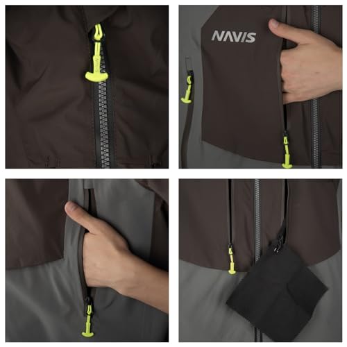Navis Marine Men's Coastal & Fishing Jacket - 3L-GORE PRO-TEX Waterproof, Lightweight Wading Rain Gear with High-Vis Safety Trim(GREY,M) - Image 3