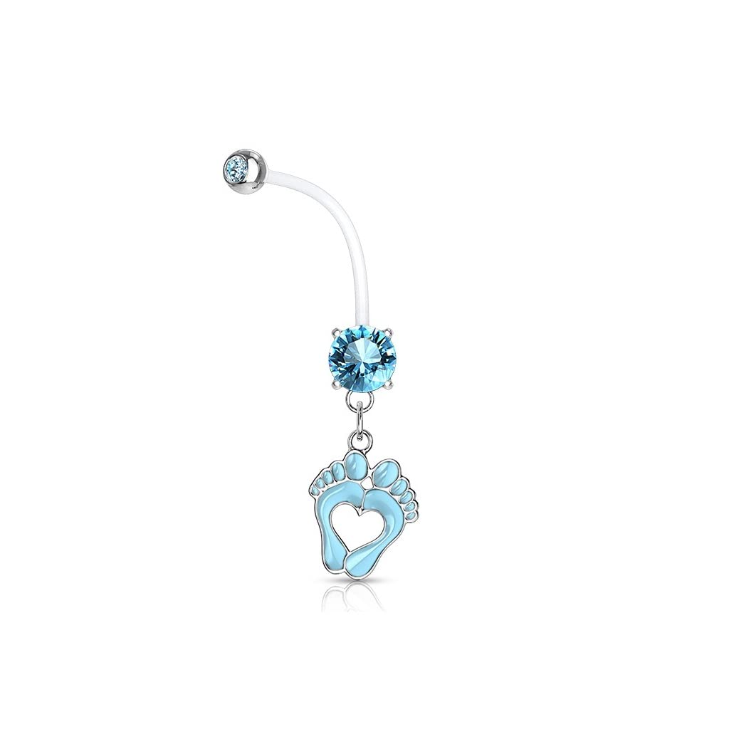 Paula & FritzPiercing para el ombligo para embarazadas, con circonitas bio, barra flexible, juego de piercings para el ombligo, color azul, rosa y blanco