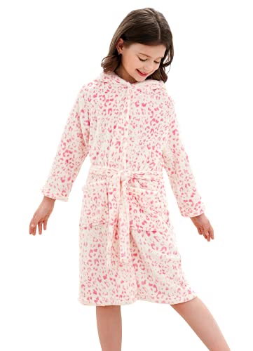 Doctor Unicorn Soft Hooded Rainbow Bathrobe Sleepwear For Girls (Pink Leopard, 10-11 Years) #TOP5