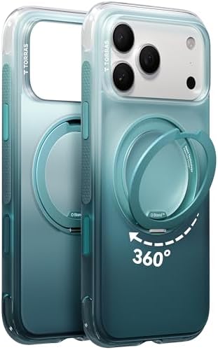 TORRAS Ostand O3 Air für iPhone 17/18 Pro Max Hülle Airbag Grün Verlauf | Echtem Ringform-Airbag (360° Langlebiger Ständer für Magsafe) Matt Handyhülle mit Kamerataste