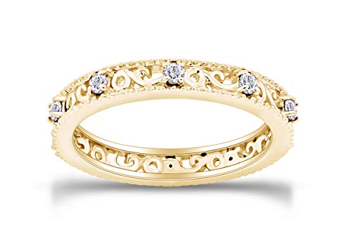 Stackable Ring for Women, 14K Gold Over 925 Sterling Silver with Round Cut White Cubic Zirconia, Dainty Band Ring Jewelry Gift for Her (Band width 3.5mm)2