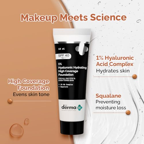 Image of The Derma Co. 1% Hyaluronic Hydrating High Coverage Foundation With SPF 40 PA+++ for 12 Hour Long Stay & 12 Hour Oil Control | For All Skin Types & Even Skin - 18ml (03 Natural, 18ML)