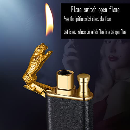Double Flame Lighter, Tiger Lighter,Butane Lighter, Unique Lighter Creative Metal Torch Windproof Soft Or Jet Flame Switchable Butane Lighter Gift For Men #TOP4