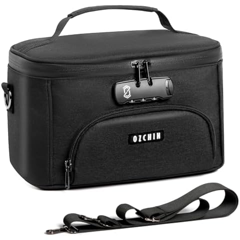 OZCHIN Large Storage Box with Combination Lock, Carbon Lining Locking Bag Durable Storage Cases Stylish and Portable Travel Bag Organizer Lockable Box, Great Gifts for Friends(Black) Cover