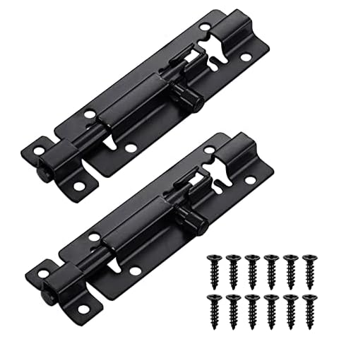 Door Lock Bolt, 4inch Sliding Lock Latch, 2pcs Stainless Steel Sliding Bolt for Securing Internal Doors, Black Cover