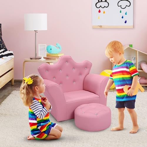 Arlime Kids Sofa, Upholstered Kids Couch With Ottoman, Princess Sofa With Diamond Decoration, Cozy Toddler Armchair For Boys Girls (Pink) #TOP1