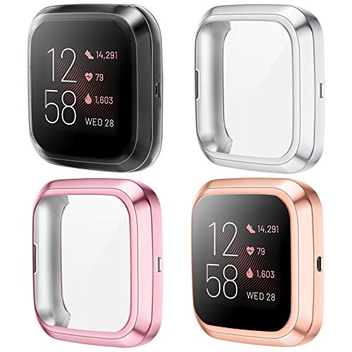 NANW Screen Protector Case Compatible with Fitbit Versa 2, 4-Pack Ultra Slim Soft Full Cover Case Bumper Frame Accessories for Versa 2 Smartwatch