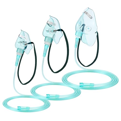 Geiserailie 3PCS S-M-L Size Oxygen Mask for Adult with 6.6 Ft Tubing and Adjustable Elastic Strap, Adult Oxygen Mask with Tubing for Connecting