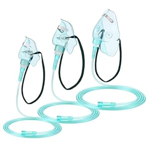 Geiserailie 3PCS S/M/L Size Oxygen Mask for Adult with 6.6 Ft Tubing and Adjustable Elastic Strap, Adult Oxygen Mask with Tubing for Connecting