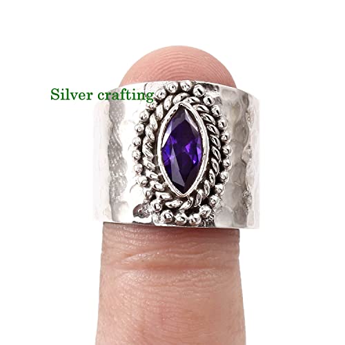 Marquise Shape Amethyst Gemstone Ring Hammered Band 925 Sterling Silver Ring Jewelry (5) #TOP1
