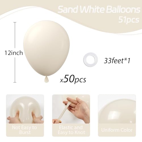 Image of Sand White Balloons 12 inch, Beige Latex 50pcs Party Balloons | Wedding, Bridal Shower, Baby Shower, Birthday Party Decorations