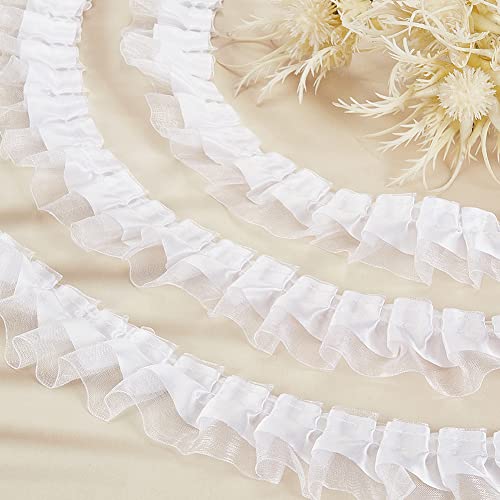 Olycraft 32.8Yards White Organza Lace Ribbon 1.6 Inch Wide Two Tone Satin Organza Lace Edge Trim Pleated Satin Organza Lace Edge Gather Ruffle Trim Ribbon For Wedding Bridal Clothing Decoration #TOP3