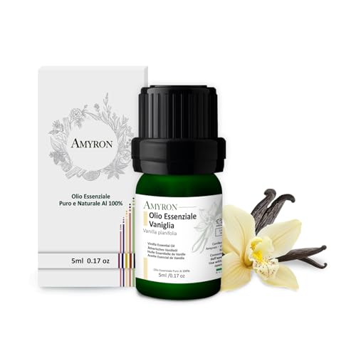 Olio Essenziale Vaniglia Bourbon 5ml AMYRON | Naturale E Puro Al 100% | Ideale Per Aromaterapia E Uso Terapeutico | Diffusore Oli Essenziali | Massaggi aromatici | Uso Alimentare Senza OGM