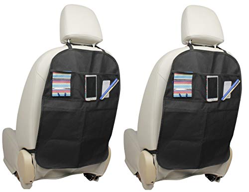 BabyMAD Lot de 2 tapis de protection pour siège de voiture avec poches organisateurs - Taille universelle - Protection contre les coups de pied et les taches - Noir Cover