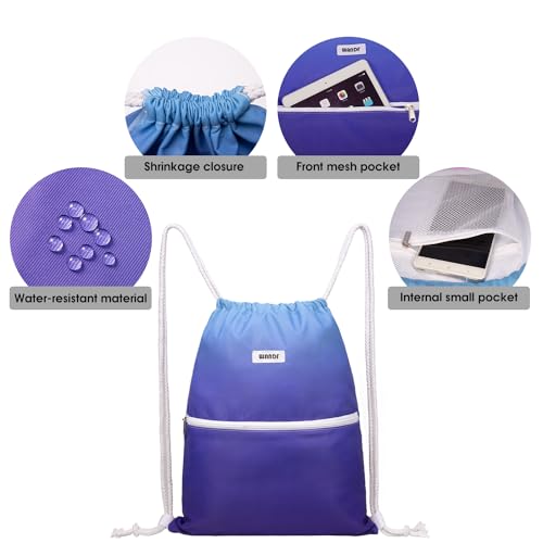 Image of WANDF Drawstring Backpack, Gym Sackpack for Sports (Blue) | Water-Resistant, Shopping, Yoga, Travel, Beach, Daily Carry