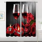 MESHELLY Red Rose and Wine Curtains 42Wx63H Rod Pocket Flower Floral Red Black Bedroom Window Panels Burgundy Romantic Drapes Red Blend Women Blossom Lover Print Living Room Valentine Fabric 2 Panels