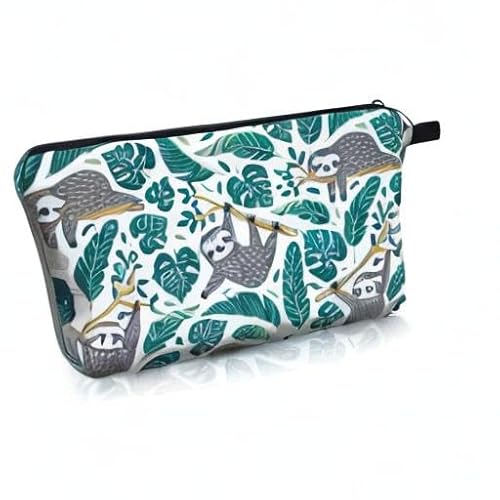 Sibba Kosmetiktasche aus Segeltuch Handtasche Mini-Tasche Reißverschluss Federmäppchen Kulturbeutel Organizer Aufbewahrung Schönheit Make-up Reisezubehör für Mädchen Faultier-Muster