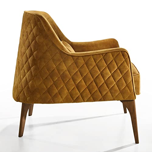 Image of Lakdi The Furniture Co. Modern Home & Living Room Lounge Chair Furniture |Velvet Upholstered Lounge Accent Chair | Internal Structure Made in Solid Wood |Teak Wood Base|- (151851280)