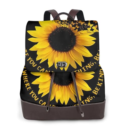 Sac à dos en cuir étanche avec motif tournesol pour ordinateur portable