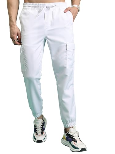 Highlander Men Mid-Rise Cargo Jogger Style Trousers White