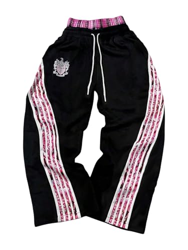SOLY HUX Men's Baggy Sweatpants Y2k Striped Side Drawstring Elastic Waist Wide Leg Pants Streetwear