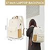 Matein School Backpack For Girls Fashion Anti Theft Tsa 17 Inch Laptop Backpack With Usb Charging Port Stylish Cute College Backpack Computer Bookbag Purse Gifts For Women Teens Work Travel Beige
