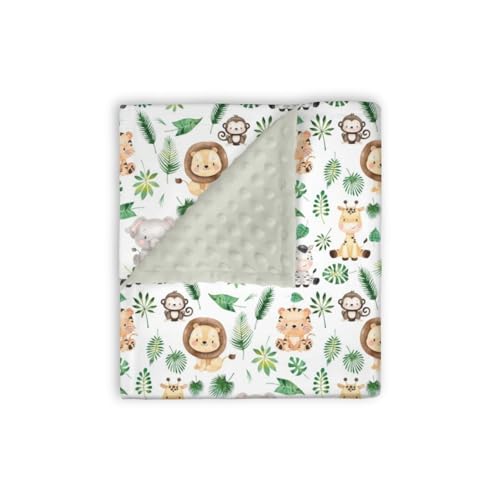 Image of EyMzcod Mink Baby Blanket for Boys Safari Animal Tropical Plant, Jungle Lion Elephant Soft Lightweight Double Layer Dotted Backing Receiving Blankets, Newborn Infant Toddler Nursery Bedding 30 x 40