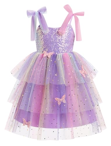 IBTOM CASTLE Birthday Dress for Girls Sequin Butterfly Tiered Tulle Dresses Toddler Princess Formal Pageant Photoshoot Outfit