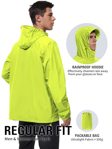 Image of UIQUR Mens Lightweight Rain Jacket Waterproof Windbreaker Packable Rain Coat with Hood for Golf Running Hiking Travel