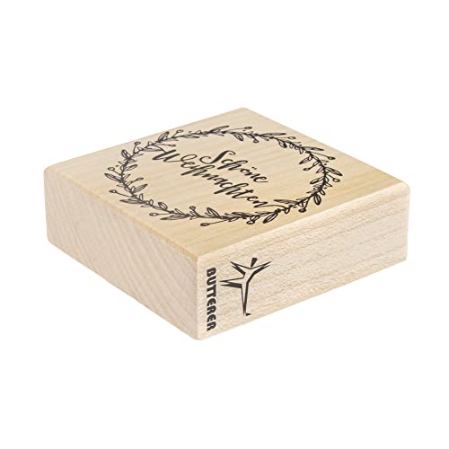 Weihnachtlicher Kranz 25 Rayher 29196000 Stempel 'Schöne Weihnachten' - Kranz, 6x6cm, Natur